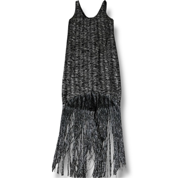 Zara Trafaluc Chic Black and White Knit Sleeveless High-Low Fringe Midi Dress - Picture 10 of 16
